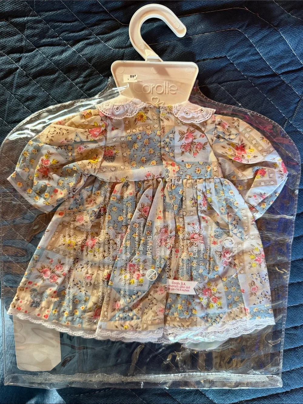 Corolle Beige&Blue Floral Patterned Dress For 14” Dolls NWT
